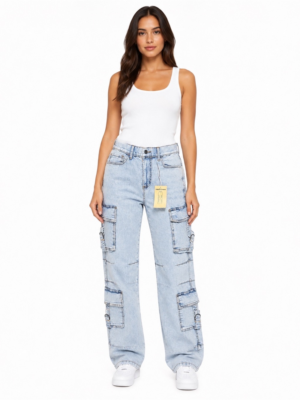 Light Blue Boyfriend Cargo Jeans for Women